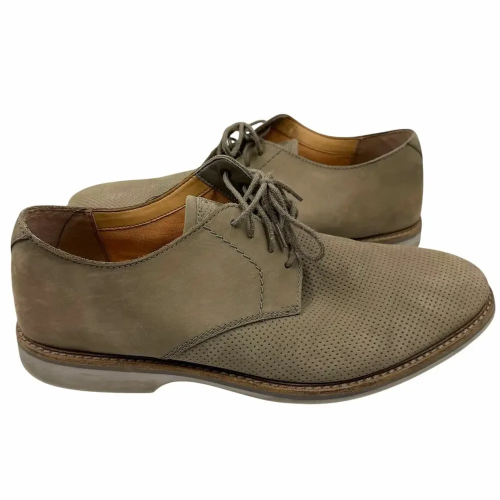 Clarks Atticus Lace Beige Perforated Nubuck Leather Derby Oxford Shoes Mens 12 M